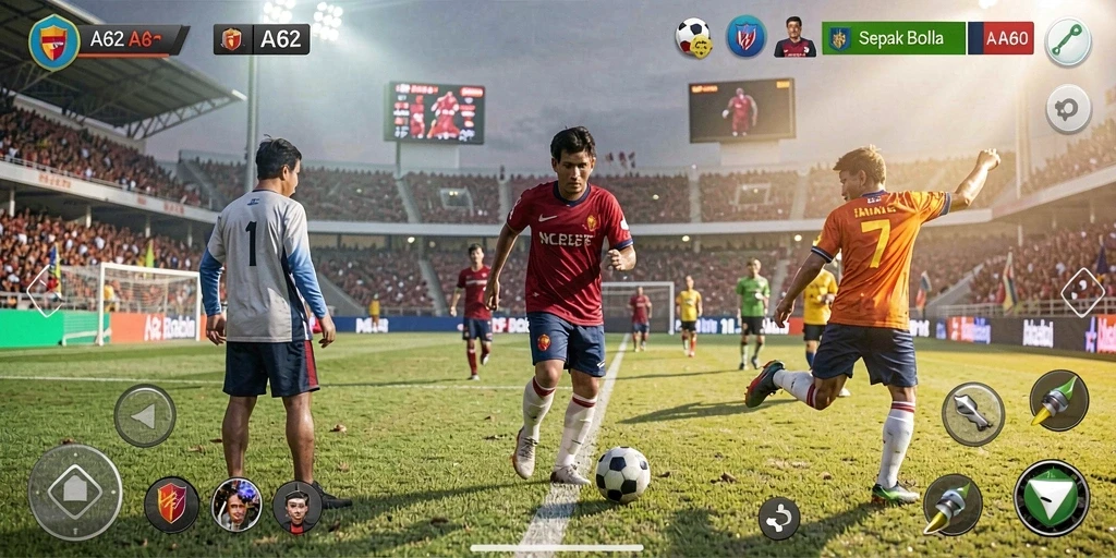 Tangkapan layar game menunjukkan aksi pertandingan sepak bola yang seru.