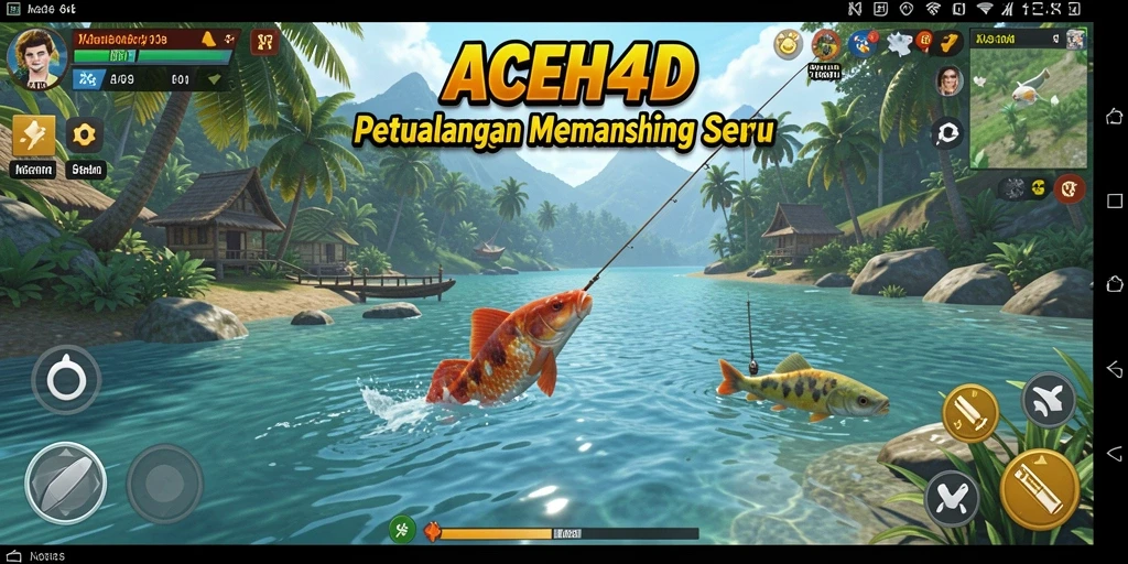 Tampilan gameplay menarik di ACEH4D saat memancing ikan di laut.