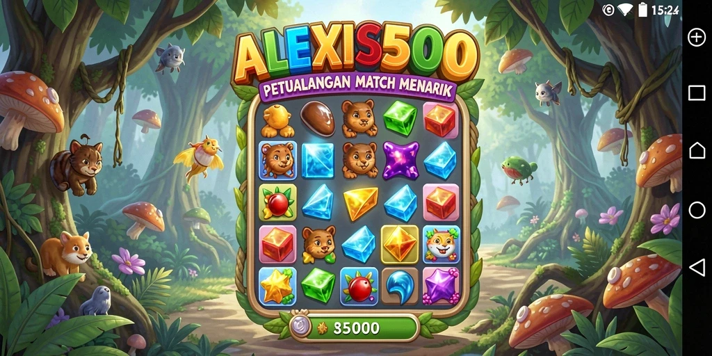 Tampilan gameplay ALEXIS500 yang penuh warna dan menantang.