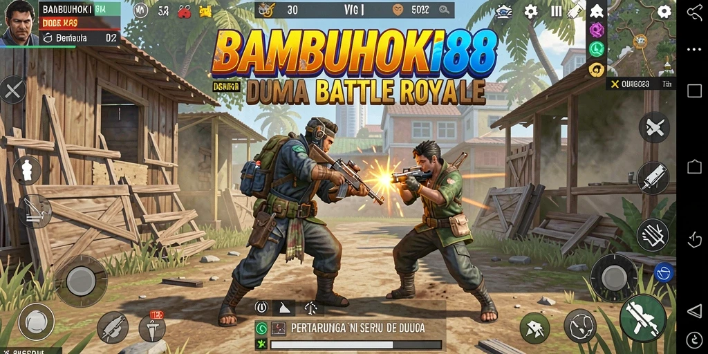 Screenshot BAMBUHOKI88 menampilkan aksi seru dalam pertarungan Battle Royale.
