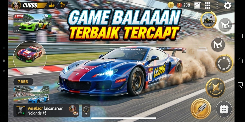 Tampilan gameplay seru dari CU888 saat balapan di trek.