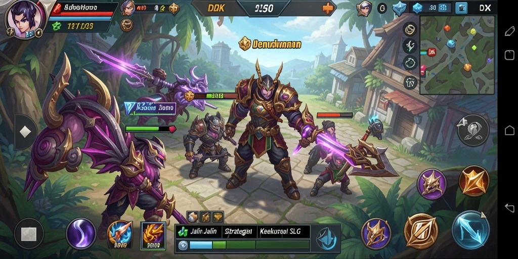 Screenshot gameplay DKK menunjukkan aksi strategi dan pertempuran yang mendebarkan.