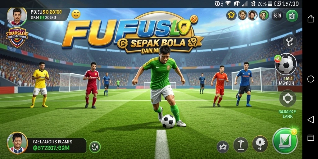 Tampilan gameplay FUFUSLOT dengan aksi sepak bola seru.