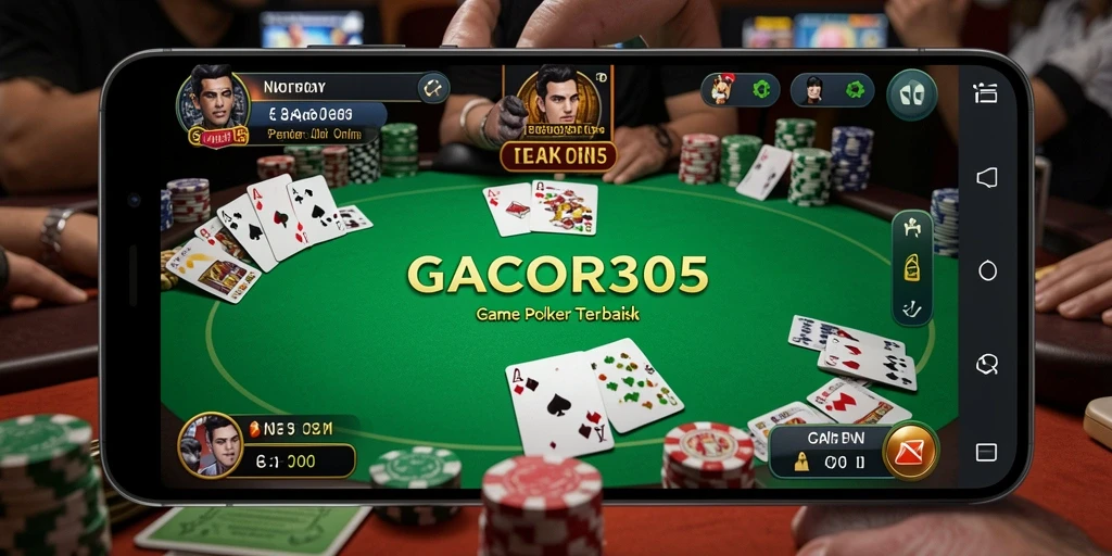 Tampilan gameplay menegangkan dalam aplikasi poker GACOR305.