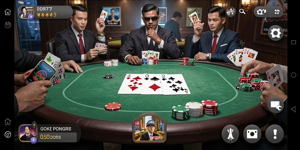Tampilan gameplay IDR77 dengan aksi poker seru.