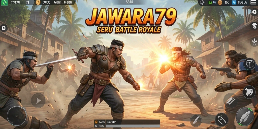 Gameplay seru di JAWARA79 dengan pertarungan intens Battle Royale.