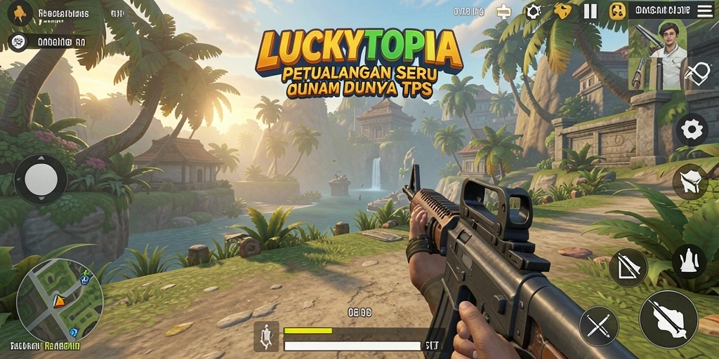 Tampilan gamplay seru LUCKYTOPIA dalam aksi TPS.