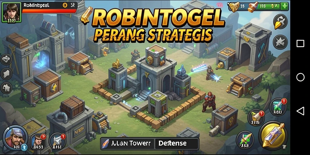 Gambaran gameplay <strong>ROBINTOGEL</strong> yang menegangkan dalam pertempuran Tower Defense.