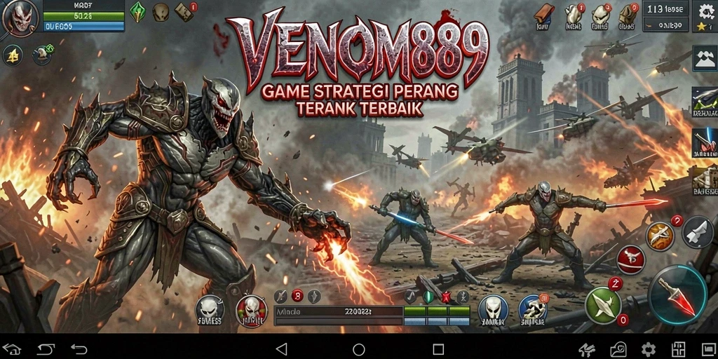 Screenshot menunjukkan pertempuran seru dalam gameplay SLG.